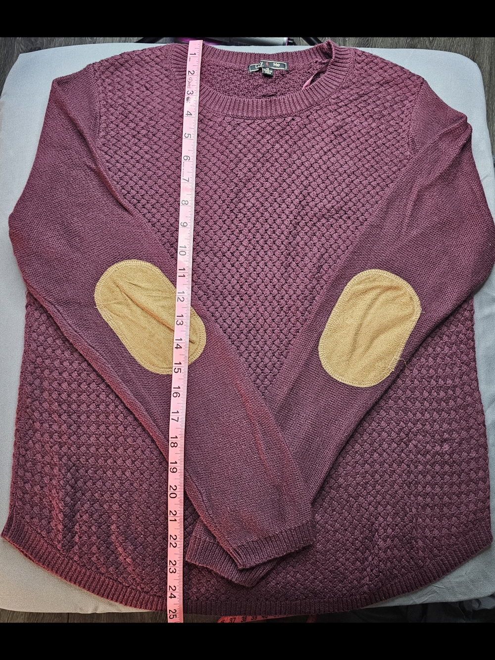 Women's Plum Crewneck Sweater with Mustard Elbow Patches by L.L. Bean